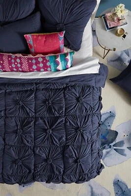 Jersey Anthropologie Orgánico Roseta Talla Doble Edredón en Calentador Índigo Foto 1 de 3