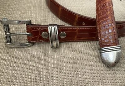 De colección Billy Martin 925 SS Estilo Art Deco Conjunto de Hebilla de Cinturón Marrón Cinturón de Caimán M Foto 1 de 4