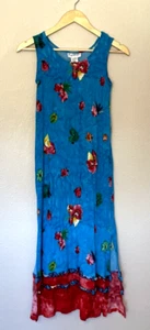 Key Lime Pie Midi Dress Size M Blue Crinkled Rayon Sleeveless Colorful Dress - Picture 1 of 4