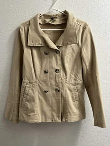 H&M Divided Tan Double Breasted Cotton Trech Coat jacket Pockets Size 12 EUC - Picture 1 of 7