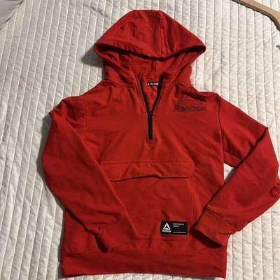 Reebok Youth Lrg (14-16) Hoodie Sweatshirt Red Pullover 1/4 Zip Kangaroo Pouch - Image 1 of 3