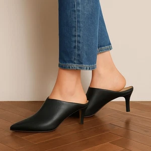 Banana Republic Größe 9 schwarze Leder-Pantoletten mit mittelhohem Absatz – spitz zulaufende Slipper NEU - Bild 1 von 9