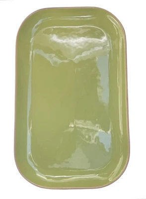 Crate & Barrel Serving Tray Platter Stone Ware Olive Green Portugal 18.5” TD - Image 1 of 3