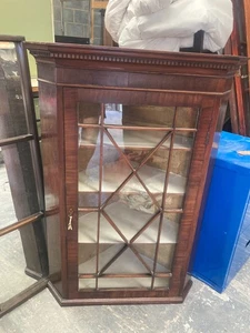 Vintage Brown Wooden Corner Display Cabinet - Lockable with Key - Picture 1 of 11