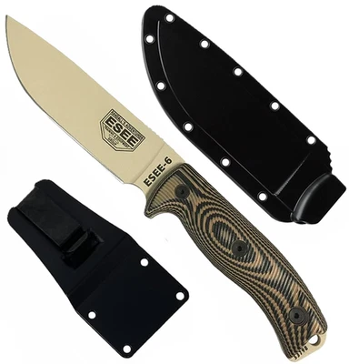 ESEE-6 Fixed Blade Knife | Desert Tan Blade, Coyote/Black 3D G-10 - Image 1 of 3