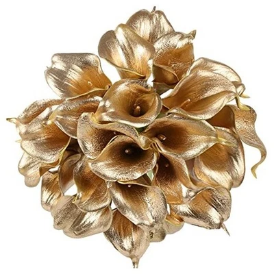  Gold Flowers, 24pcs Gold Calla Lilies Artificial Flowers for Decoration Golden - Image 1 of 4