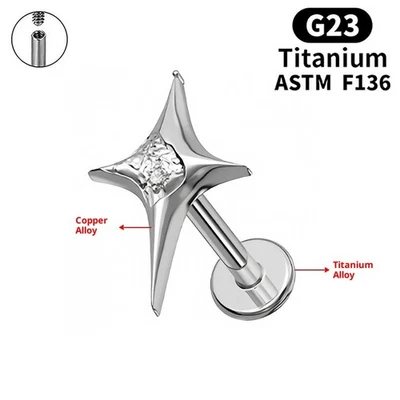 Pendientes Labret estrellas de ocho puntas de aleación de titanio G23 ornamento Foto 1 de 4