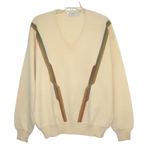 VTG. ST. CROIX KNITS 100% Zephyr Wool Cream V-Neck Pullover Sweater Men's Size L - Picture 1 of 10