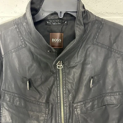 Hugo Boss Jacket Mens Small Black Full Zip 42R Moto Style Coat - Image 1 of 4