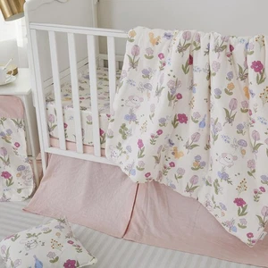 Cotton Muslin Crib Bedding Set for Girls Comforter Quilt Set Wildflower Anima... - Picture 1 of 7
