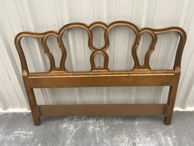 Vintage Full Size Drexel Touraine French Provincial Gold Painted Wood Headboard - Image 1 of 4