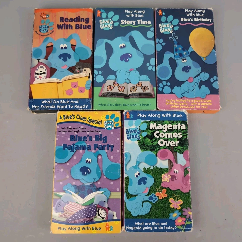 Blue's Clues VHS LOT Nick Jr - Reading With Blue Story Time Pajama Party Magenta - Image 1 of 4
