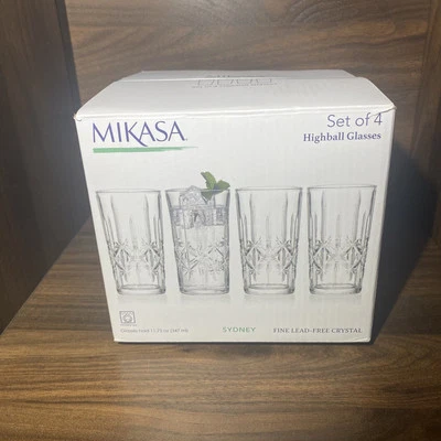NEW 4 Mikasa Crystal Sydney 11.75 Oz Highball Glasses - Lead Free - 3 Sets Avail