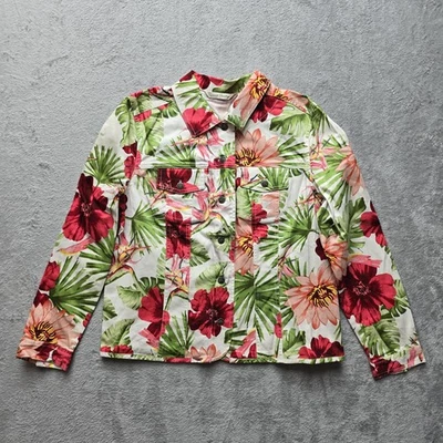 Jaqueta de lavanderia francesa L Shacket floral elástica tropical costeira resort wear - Imagem 1 de 4