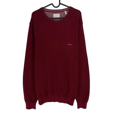 GANT Rouge Foncé Coton Piqué Pull Col Rond Pull Taille XL - Photo 1/4