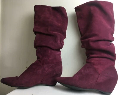 Colin Stuart Suede LeatherBurgundy Slouch PullOn PlatformWedgeHeelBootwomen'sSZ9 - Image 1 of 4