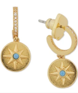 $58 Kate Spade MY MEDALLION BLUE NAUTICAL STAR HUGGIE HOOP earrings JA110-2 - Picture 1 of 3