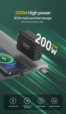 Vina 200W Pd 65W Qc3.0 60W Multi Teléfono Cargadores 4 Puertos Plegable Teléfono Inteligente Viaje Foto 1 de 4