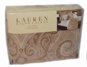 RALPH LAUREN Desert Spa Soft Tan Paisley QUEEN BEDSKIRT NWT 18" Drop $185 - Picture 1 of 6