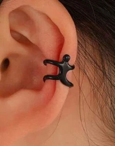 Sitting man black silver ear cuff - Picture 1 of 4