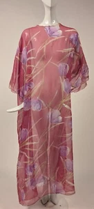 VINTAGE 1970’S SHEER SILK CHIFFON DRESS W FLORAL + METALLIC GOLD PRINT NEW W TAG - Picture 1 of 9