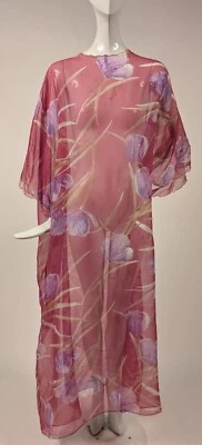 VESTIDO DE GASA DE SEDA TRANSPARENTE VINTAGE AÑOS 70 CON ESTAMPADO FLORAL + DORADO METÁLICO NUEVO CON ETIQUETA Foto 1 de 4