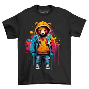 Gangster Bear Dripping Paint Effect t-shirt - Funny and Fierce! Funny t-shirt, U - Picture 1 of 38