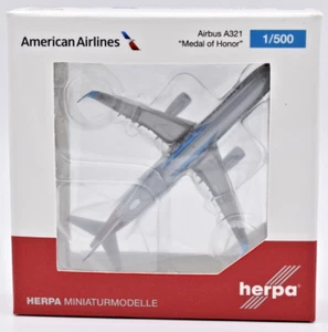 Airplane Herpa Wings 1/500 American Airlines Airbus A321 Medal of Honor. 537162 - Picture 1 of 3