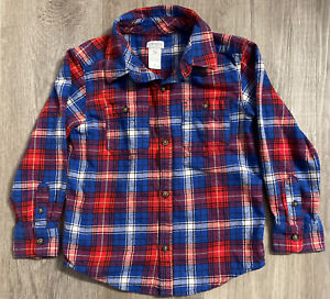 Carters Toddler Boys Size 5T Plaid Printed Collared Button Down Shirt Cotton EUC