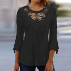 Womens Lace Long Sleece 3/4 Sleeve Blouse Tops Ladies Casual Loose T-Shirts Tee