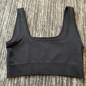 OQQ Crop Tank Womens M Seamless Sports Bra Top Yoga Ribbed Gym Bra Black Walking - Picture 1 of 8