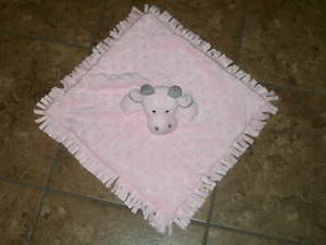 Elegant Baby Pink Gray Cow Minky Dot Fringe Security Blanket Lovie - Picture 1 of 4