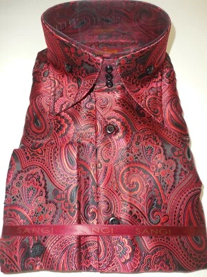 Camisa Para Hombres Roja Negra Jacquard Paisley Cuello Alto Puño Francés SANGI ROME 2020 Foto 1 de 4