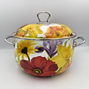 Pioneer Woman 4 Qt Floral Garden Enameled Stock Pot 9" x 5" With Lid Retired - Picture 1 of 9