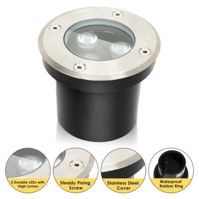1-12x Bodenleuchte IP65 Rund 3W Einbaustrahler Außen LED Warmweiß Aussenlampe - Bild 1 von 4