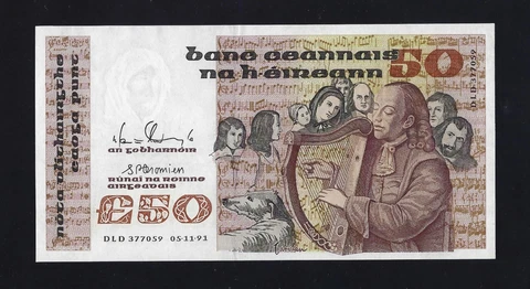 IRELAND REPUBLIC 50 POUNDS 1991 P- 74 AUNC Cover