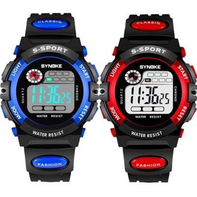 Relógio de pulso esportivo data alarme quartzo LED digital menino impermeável 2 peças - Imagem 1 de 4