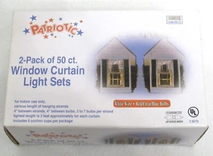 2-Pack Patriotic Window Curtain Lights – 50ct Sets, Red/White/Blue Bulbs, White - Picture 1 of 6