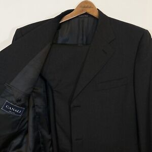 CANALI Charcoal Gray 3-Button Wool Suit Blazer 44R Pleated Cuffed Pants 35 X 29