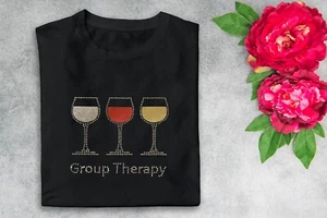 T-Shirt GRUPPENTHERAPIE WEINGLÄSER MIT STRASSSTEINEN UND GLITZER VINYL SCHWARZ XS-3XL - Bild 1 von 2