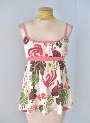 NWOT Y2K pink brown green fantasy floral swing knit tank top empire waist M - Image 1 of 4