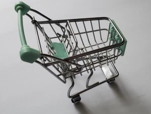 Mini Metal Shopping Cart Grocery Realistic Turquoise Handles Rolling Wheels - Picture 1 of 12
