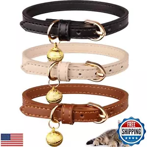 3 Pack Leather Cat Collars with Bells Soft Pet Safety Collar Kitten Collars w - Picture 1 of 5