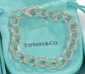 Tiffany & Co Italy Silver Double Oval Link Chain Bracelet 7.65" in Pouch Rare - Picture 1 of 9