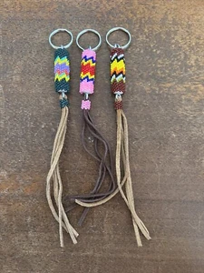 Beaded Navajo Key Chain Lot Of 3 Native American Key Ring Handmade Gift Zuni #3 - Picture 1 of 12