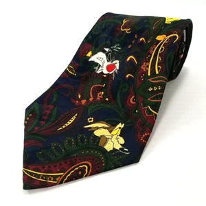 Vtg Looney Tunes Luxury Tie Characters Colorful Paisley Print Necktie 56" x 4" - Picture 1 of 7