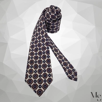 Corbata de lino con estampado de medallón marfil y borgoña SUITSUPPLY XL Hecha en Italia W:3" EXCELENTE ESTADO Foto 1 de 4