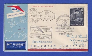 Österreich Luftpost-Brief AUA-Erstflug Wien-Zürich, 8.5.58 - Bild 1 von 2