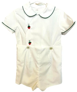 2 Piece Vintage Boy's Sz 4 Bobby Suit Romper White Embroidered Strawberries - Picture 1 of 4