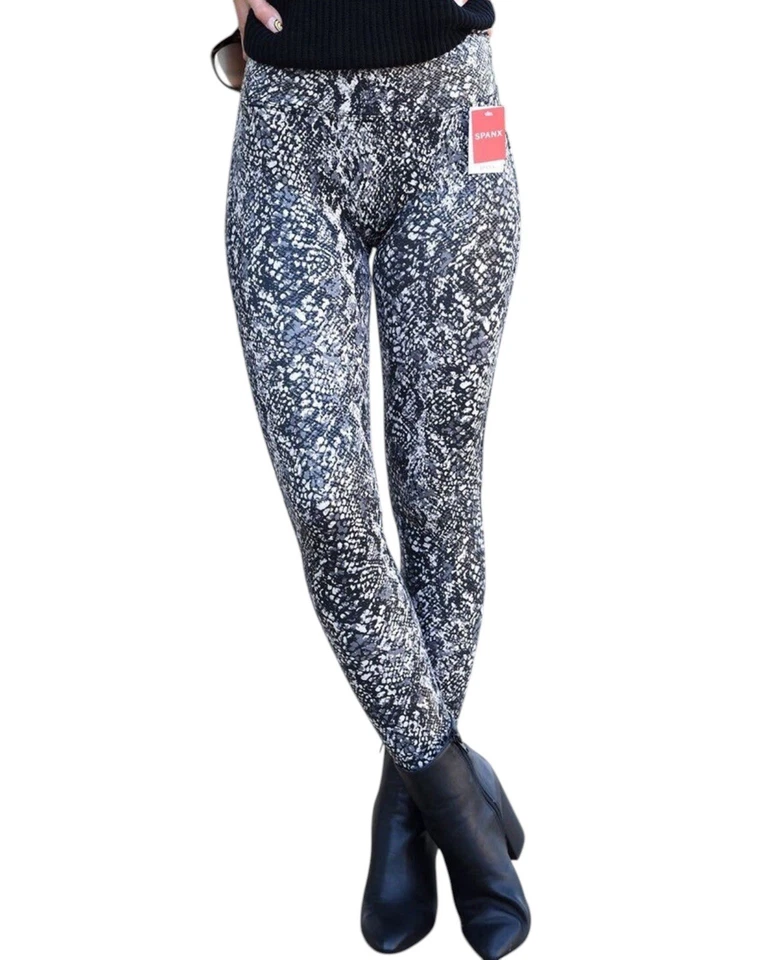 SPANX Women’s Faux Leather Leggings Snake Skin Shine Size S/P Grey